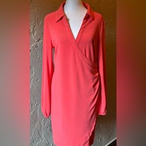 Boston Proper Long Sleeve Faux Wrap Dress